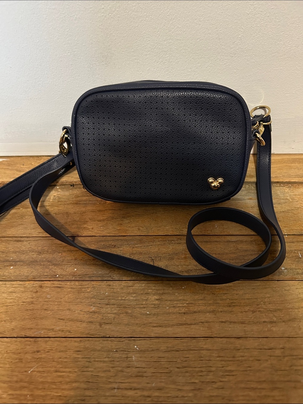 Disney Navy Perforated Crossbody Bag with Gold Accent